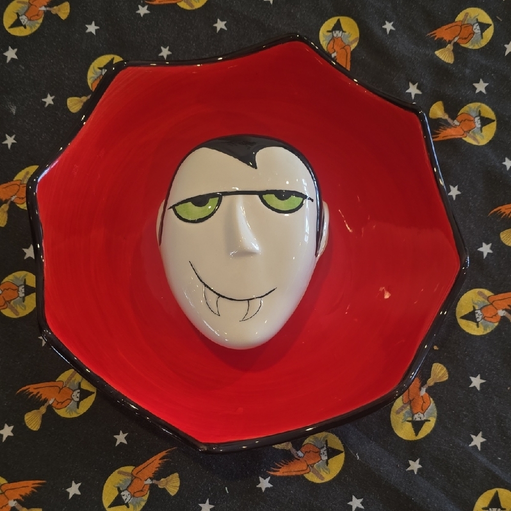Vintage 90s Vampire Halloween Ceramic Candy Dish